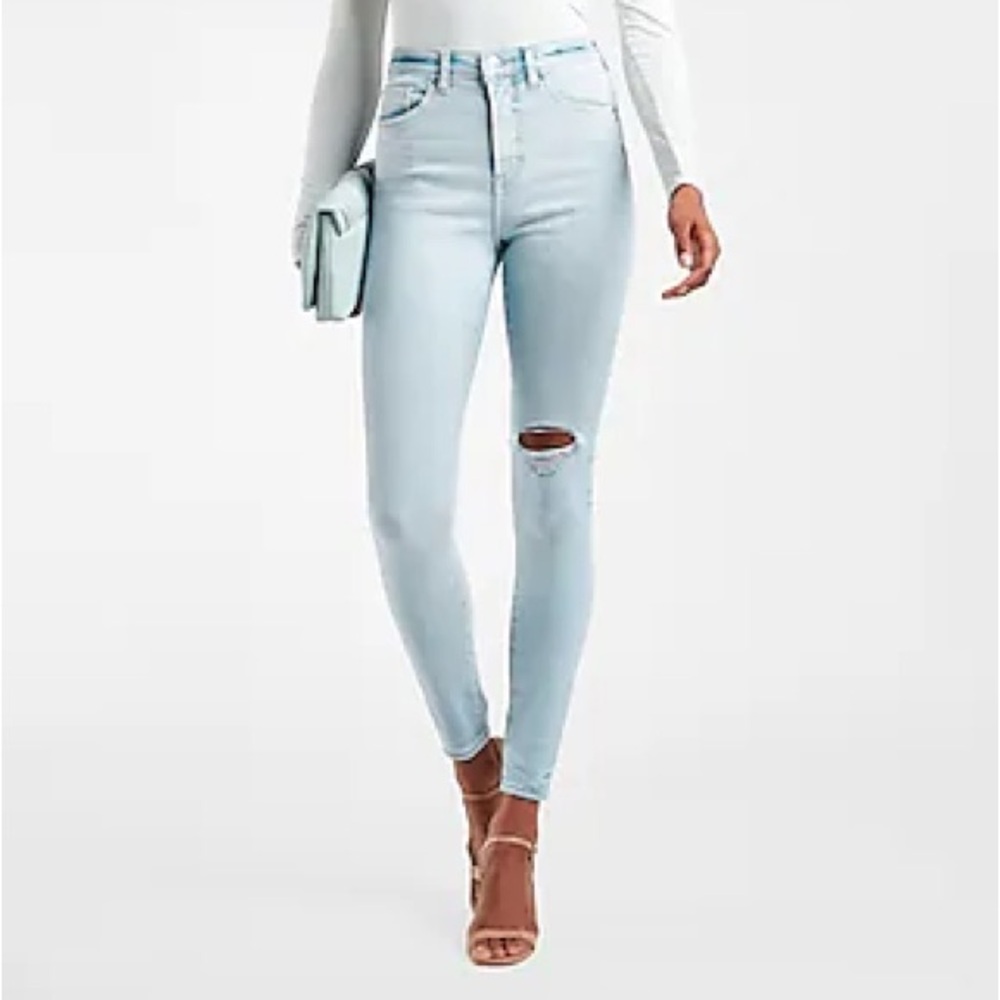 Express HIGH WAISTED LIGHT WASH RIPPED SKINNY JEANS - Picture 1 of 3